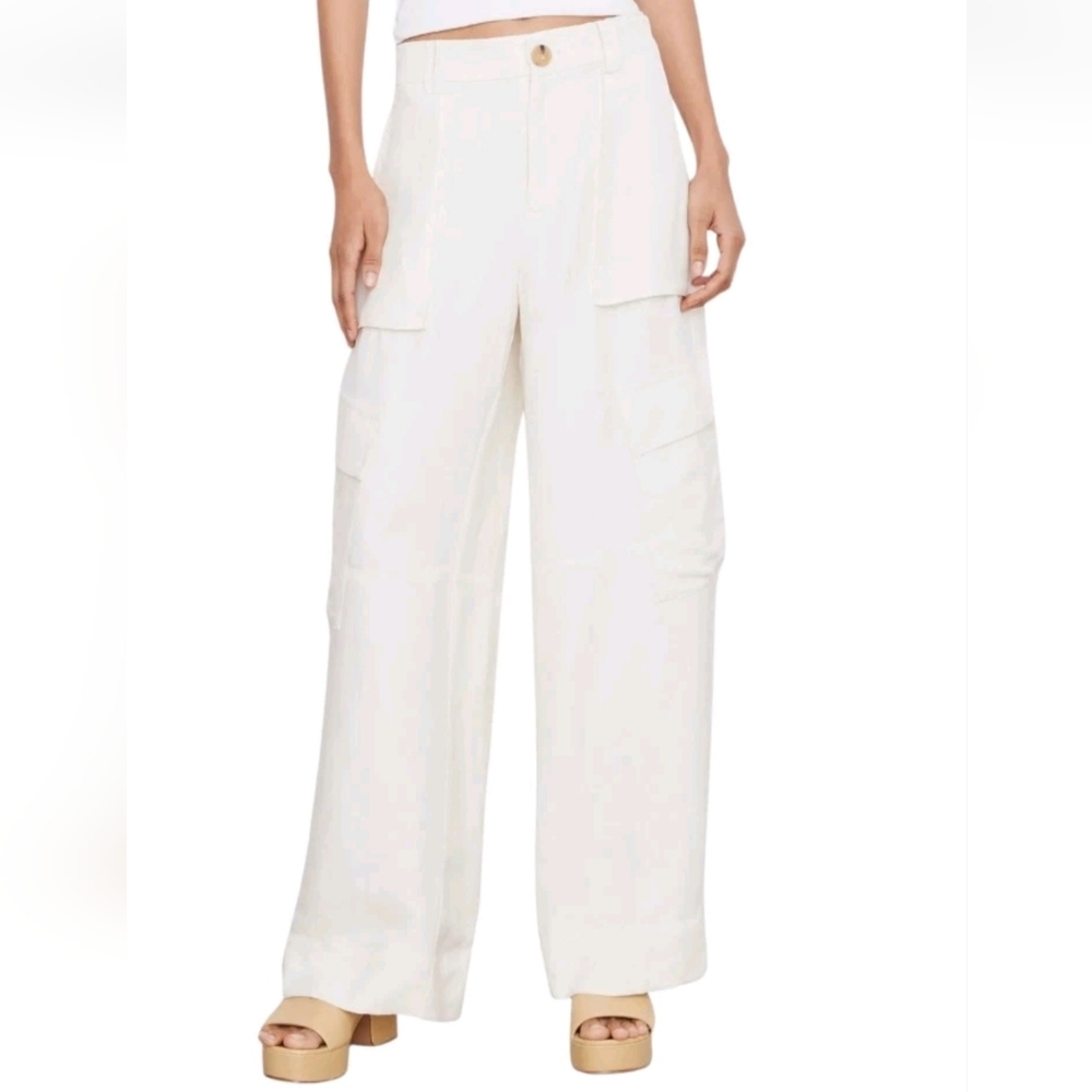 Vince Womens Pants Size 16 Bone Wide Leg Linen Blend Cargo Stretch Waist New